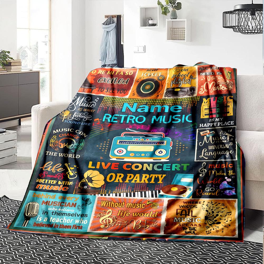 Retro Music Home Customize Your Name Blankets Comfortable Soft Lightweight Allseason Multipurpose Blanket For Picnics Sofas Offices Beds Living Rooms