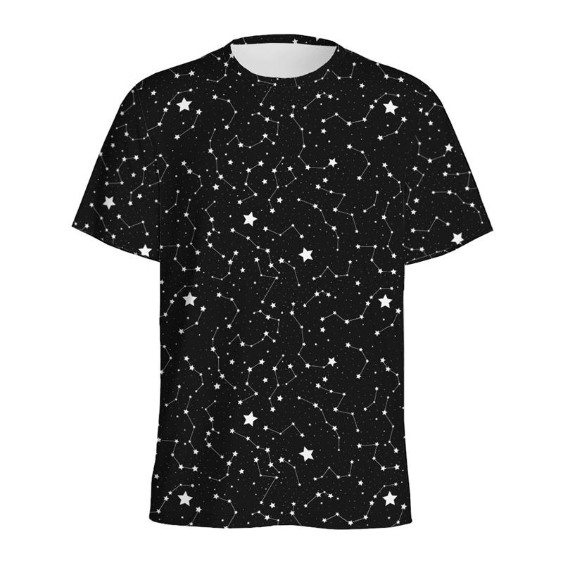 Colorful Star Graphic T-shirt For Men 3D Printed Pentagram T Shirt Casual Tops Short Sleeves Street Loose Round Neck Tee Shirts
