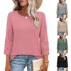 Women S Waffle Knit Pullover 3 4 Sleeve Round Neck Casual Top