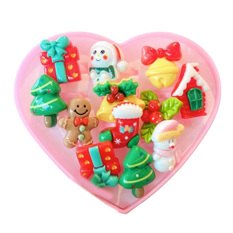 

Christmas Rings for Kids Assorted Cartoon Finger Rings Handmade Festive Jewelry Gift Set for Parties and Event