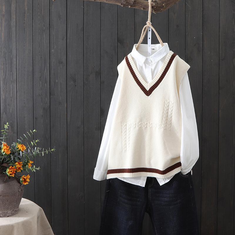 WTEMPO Damen Herbst Winter Strickwaren Ärmellose Pullover Oberbekleidung V-Ausschnitt Strickwesten Einfarbig Casual Pullover