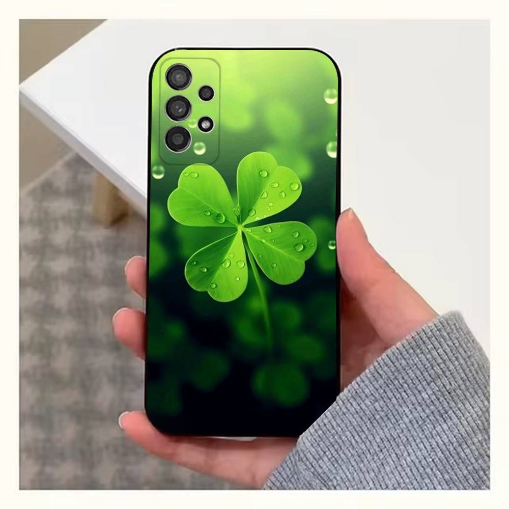 Clover Plant Four Leaf Case For Samsung S21,S20,S10,Plus,S9,S22,S25,Ultra,S24,S23,FE,Lite,Soft Silicone Black