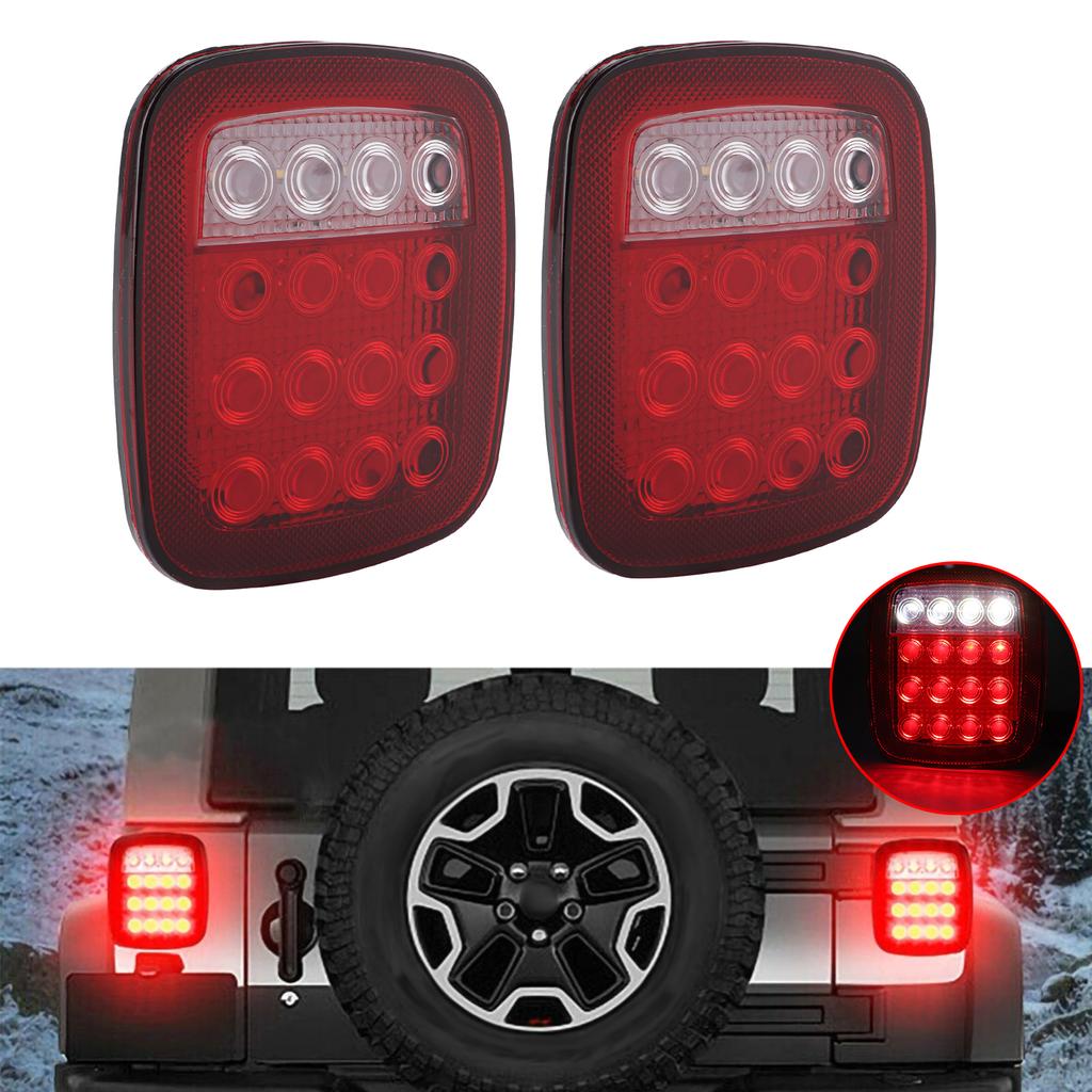 16-LED Rückfahrscheinwerfer Zweifarbig Rot Weiß Seitenmarkierungsleuchte Quadratische Form Passend für Jeep Wrangler JK CJ