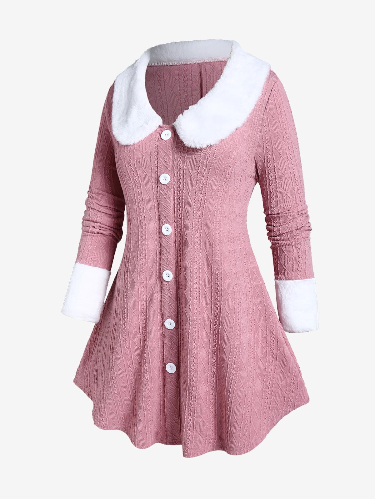 

Rosegal Plus Size Длинный рукав Искусственный мех Вставка Трикотаж L светло-розовый