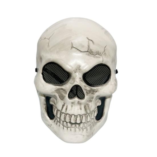 Lightweight Full Face Mask Halloween Skull Mask, Spooky Cosplay Prop for Haunted Realistic Cracked House, Horror Party Costume Accessory, Trick белый
