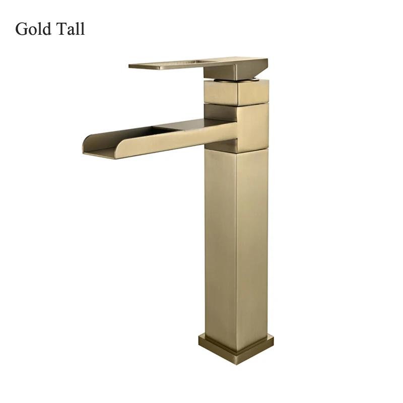 Black Gold Faucet Stainless Steel Waterfall Faucet Mixed Faucet Countertop Hot Cold Mixed Water Taps Bathroom Faucet Single Hole