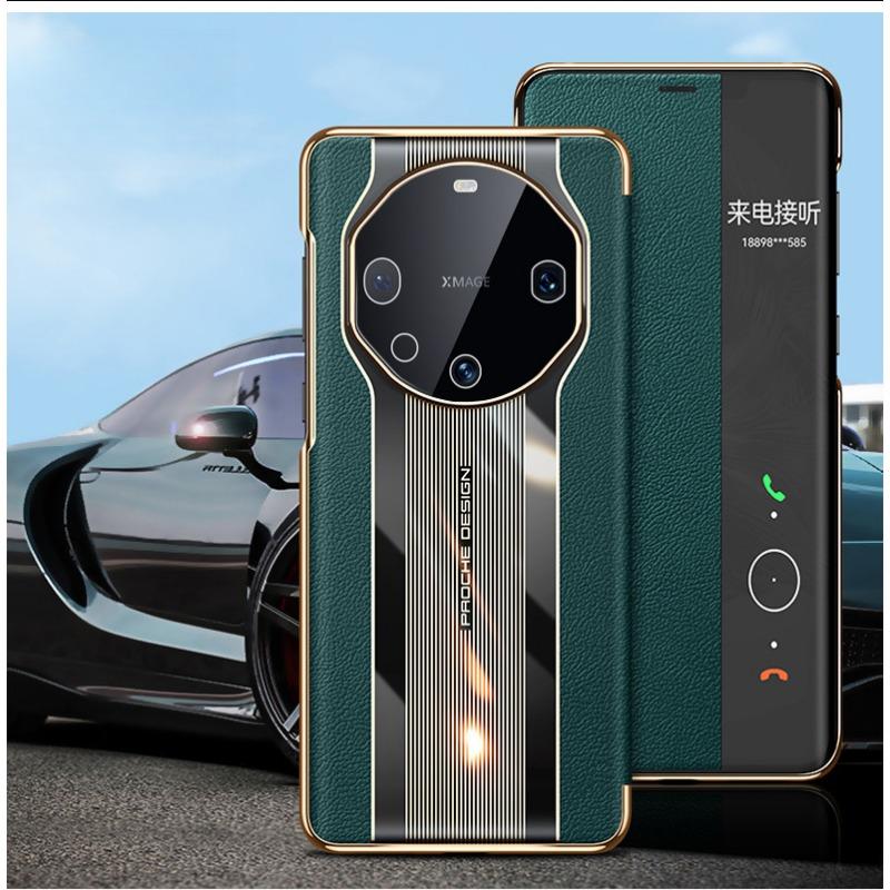 Huawei Mate60pro Mobile Phone Case Suitable for Leather Lychee Pattern Smart Flip Cover 50/40 Electroplated Magnetic Suction Anti-fall Cover