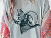 Bighorn Sheep T-Shirt, Linocut Ink Style Mountain Animal Graphic Tee, Rugged Nature Print Top, Wild Ram Illustration Wilderness Gift