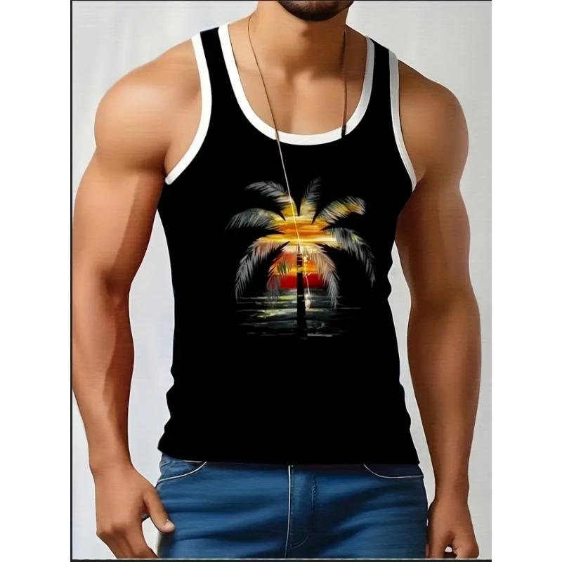 Retro Striped Graphic Tank Tops For Men Fashion Casual Summer Sleeveless 3D Printed Vest Loose Crew Neck Quick Dry Sports Tees