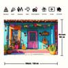 2D Mexican Fiesta Backdrop, Bright Blue Pink House Scene Background for Garage Door Decor