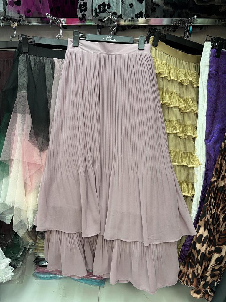 Elegant Japanese-Style Double-Layer Pleated Chiffon Skirt, Slimming and Versatile with an Elastic Waist