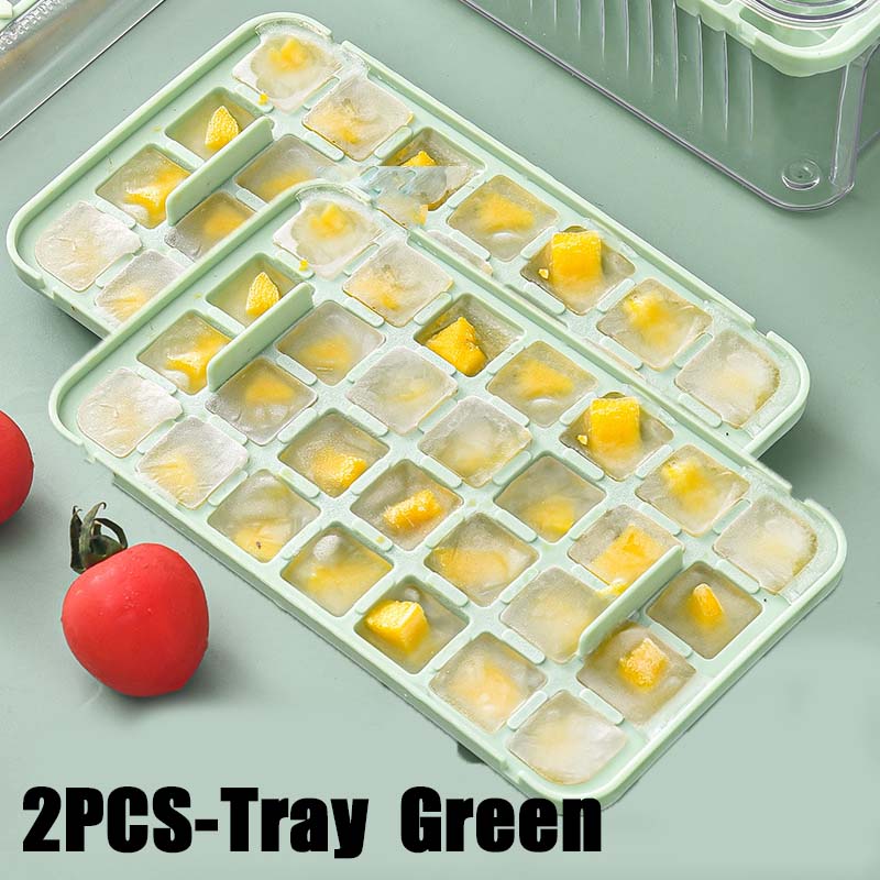 Press Type Ice Cube Maker Silicone Ice Tray Making Mold Creative Storage Box Lid Trays Bar Kitchen Square Cubic Container Set