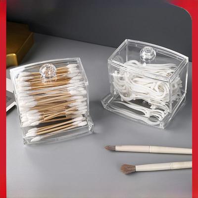 Transparente Kunststoff-Aufbewahrungsbox für den Schreibtisch für Zahnstocher und Wattestäbchen, mit Deckel – multifunktionaler Organizer für Make-up-Entferner und Kosmetikwatte.