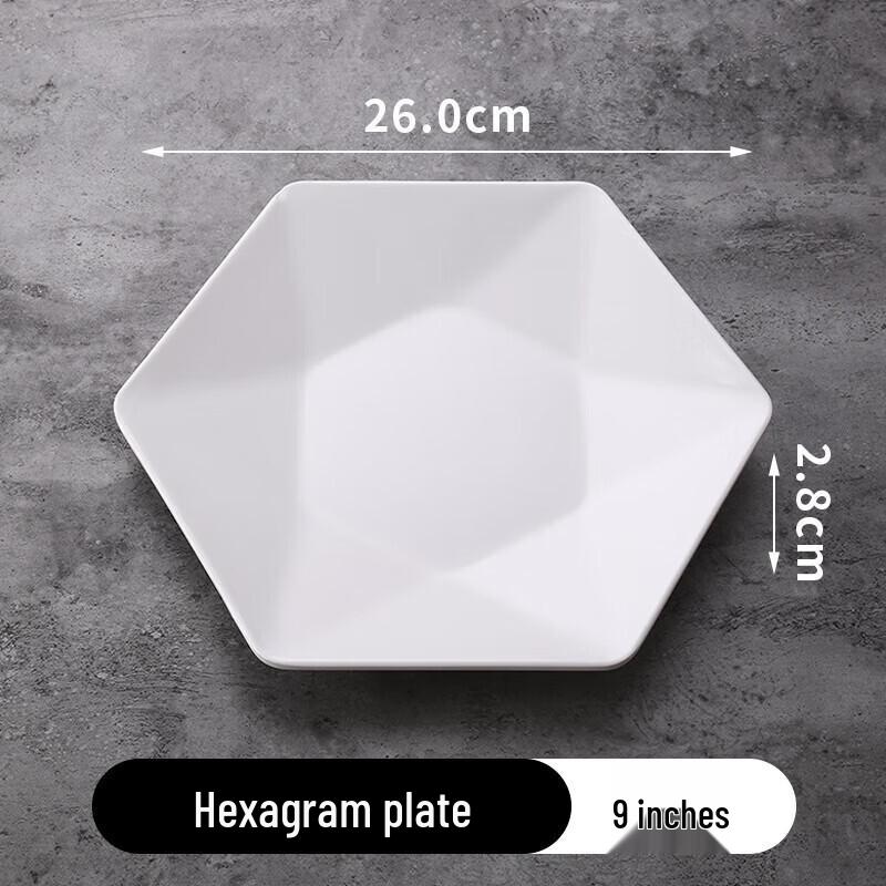 Commercial Melamine Hexagonal Dinner Plate, 9-inch