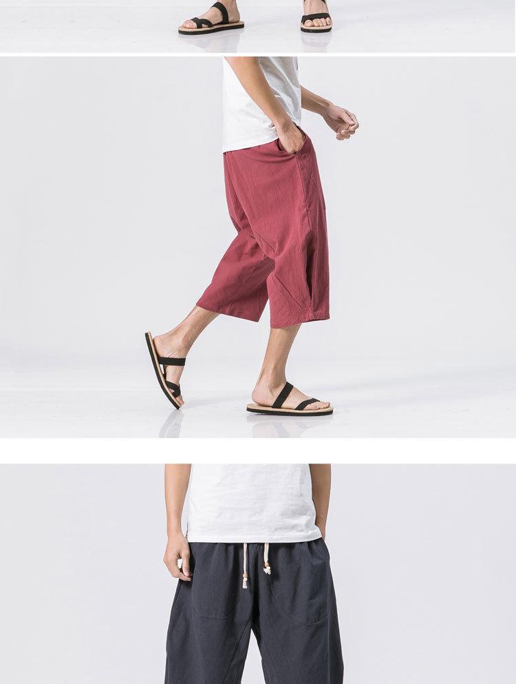 Men's Summer Loose Fit Linen Capri Pants - Solid Color, Plus Size, Chinese Style Casual Trousers