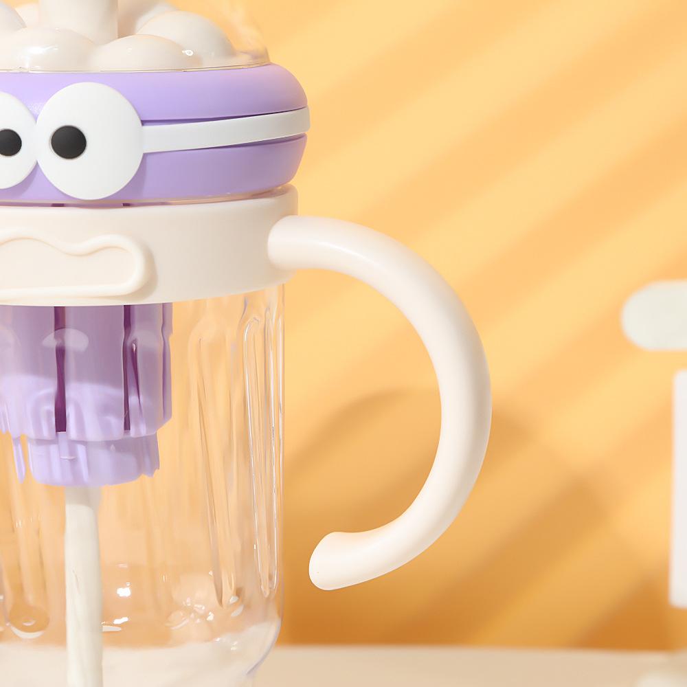 Water bottle summer dopamine large capacity plastic cup cute big eye boy high value straw cup with handle anti-drop ice cup