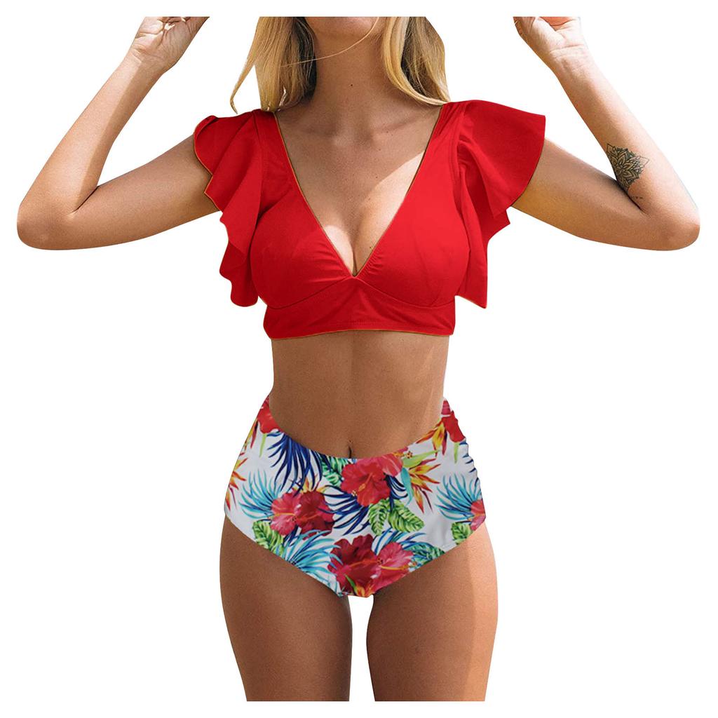 Women High Waist Bikini Push Up Bikinis Print Swimsuit Female Beachwear Swimwear