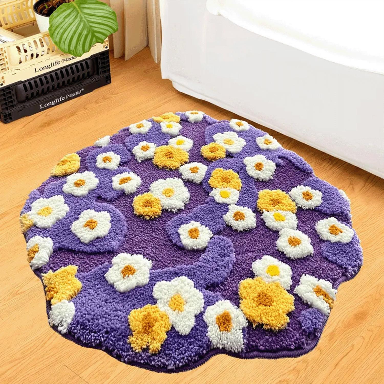 

Килимок для ванної з малюнком ромашки та текстурою моху, м який килим для спальні, нековзкий килим для вітальні, м який пухнастий килимок для підлоги біля ліжка, естетичний домашній декор 60x65cm