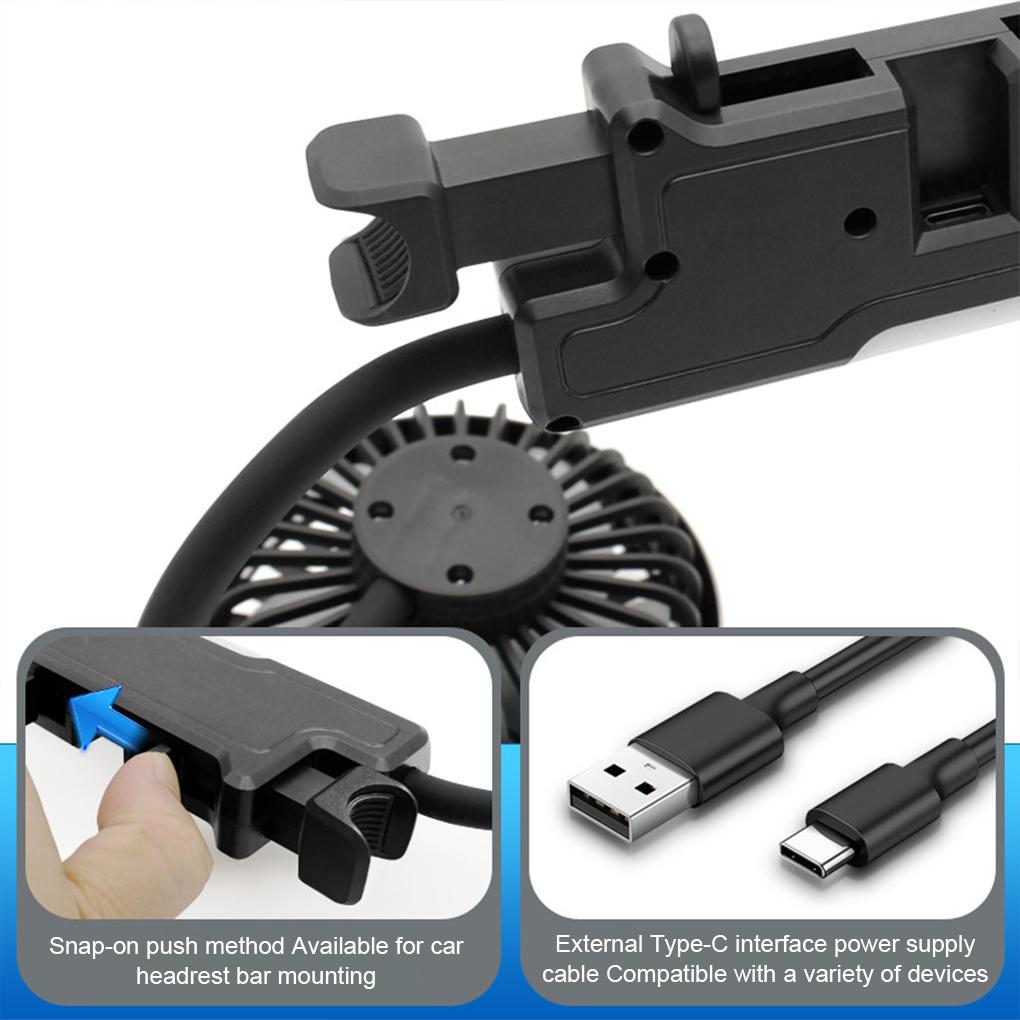 360° Rotatable Car Cooling Fan USB Powered Dual Fan Heads 3 Wind Speed Levels 12V Automotive Fan