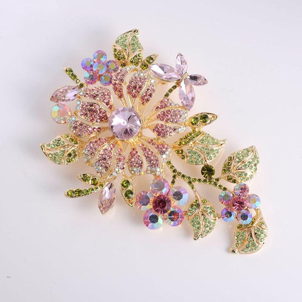 Broche de Banquet de Luxe Vintage en Métal avec Strass Élégante Broche Fleur en Cristal Robe de Soirée