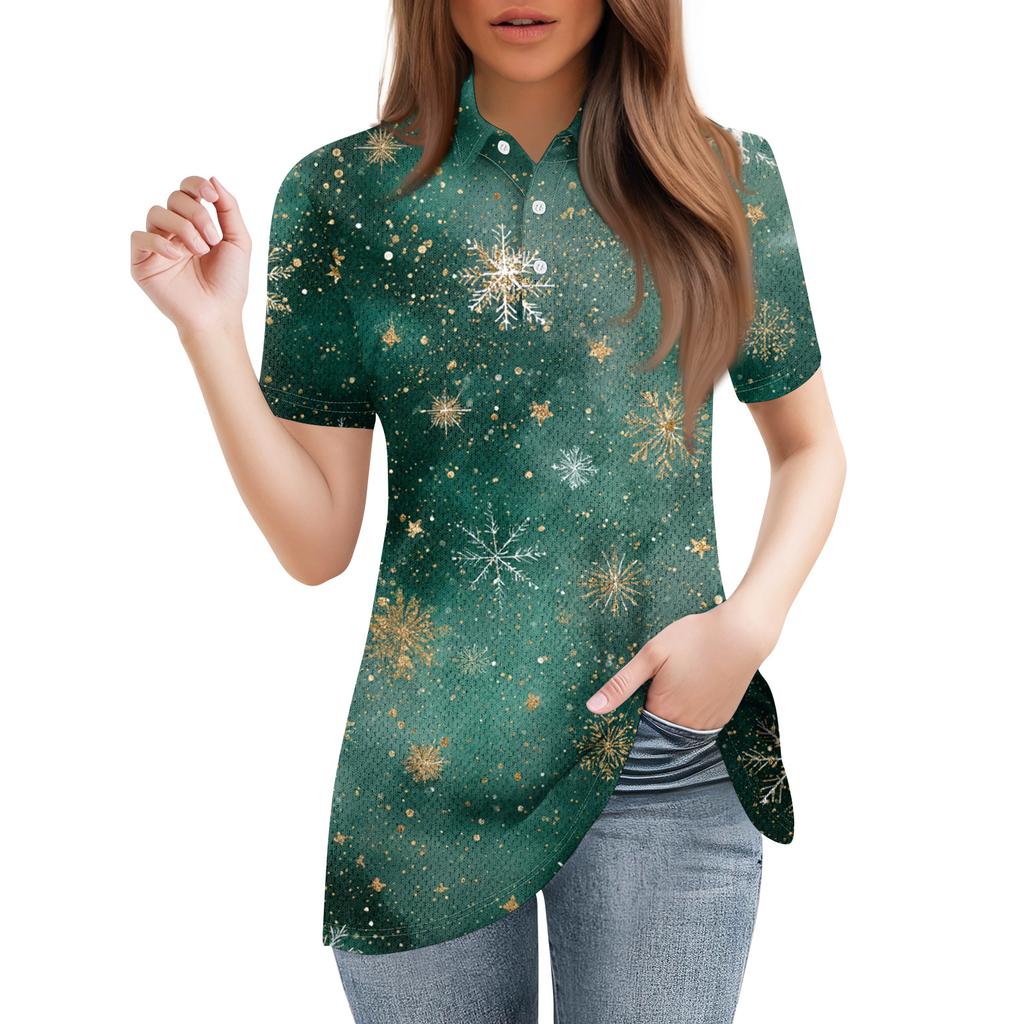 Dámská móda Neformální košile s potiskem s klopou a krátkým rukávem Dámské topy se zapínáním na knoflíky