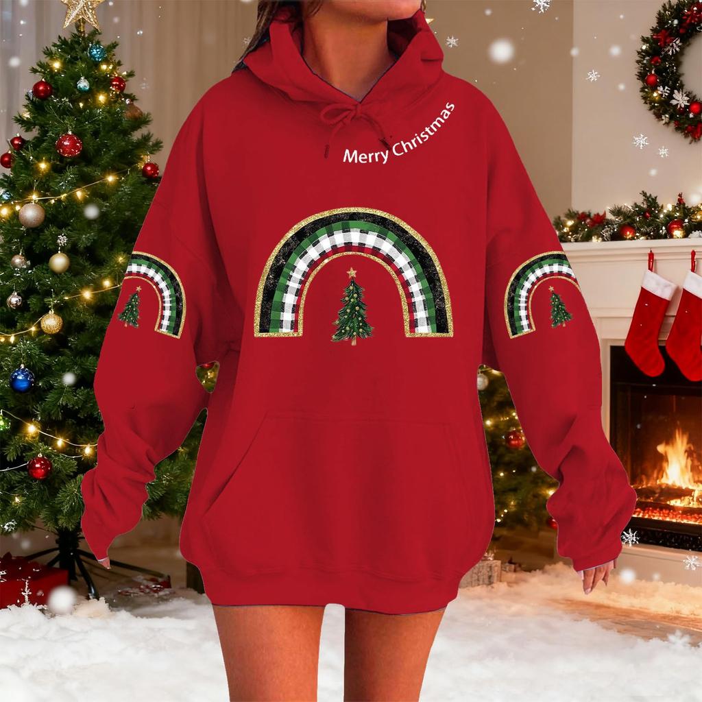 Women's Fashionable Casual Long-Sleeved Christmas Holiday Party Printed Hooded Sweatshirt