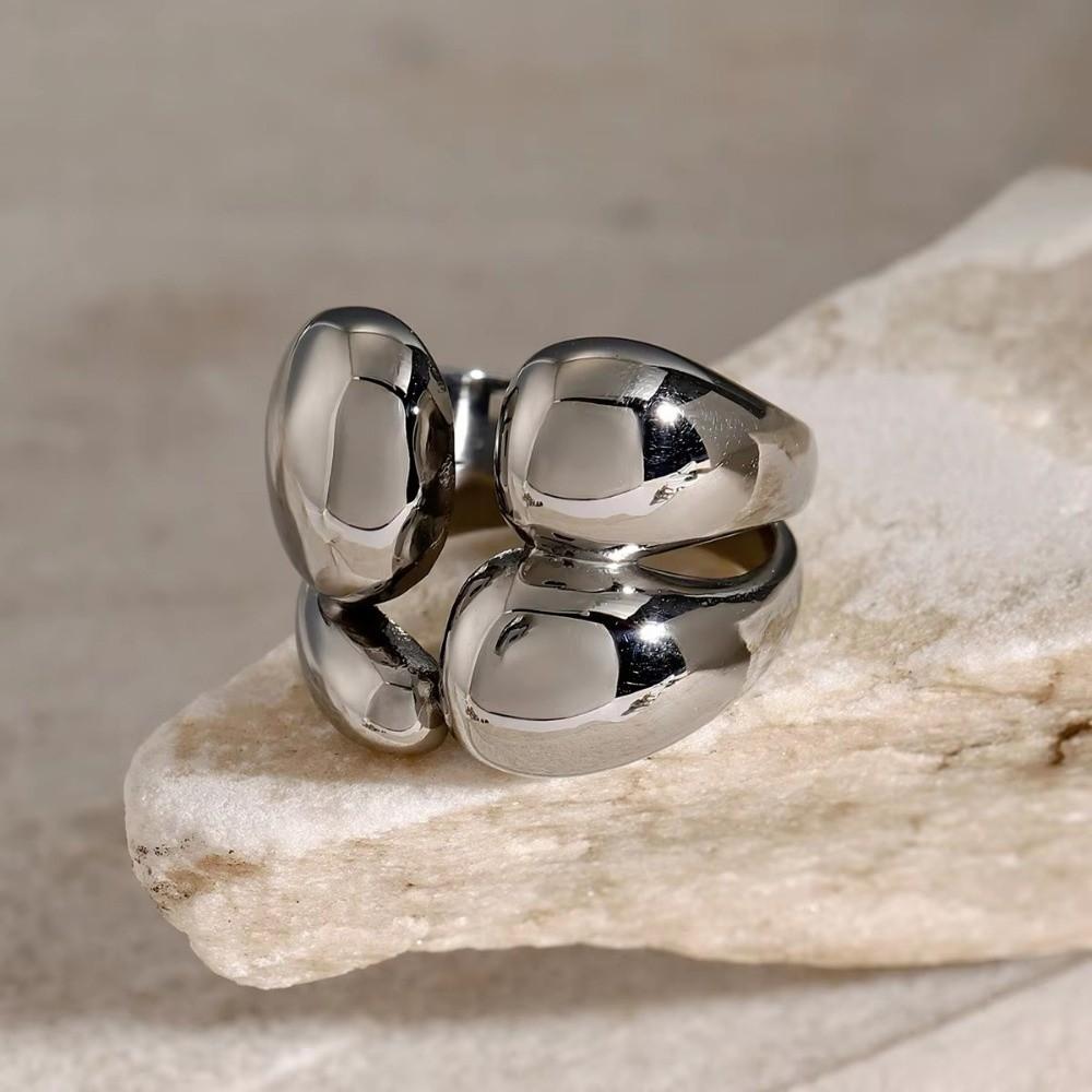 Double Layer Smooth Open Rings 18k Gold Women Jewelry Minimalist Gold Plated Ring  Party Gifts