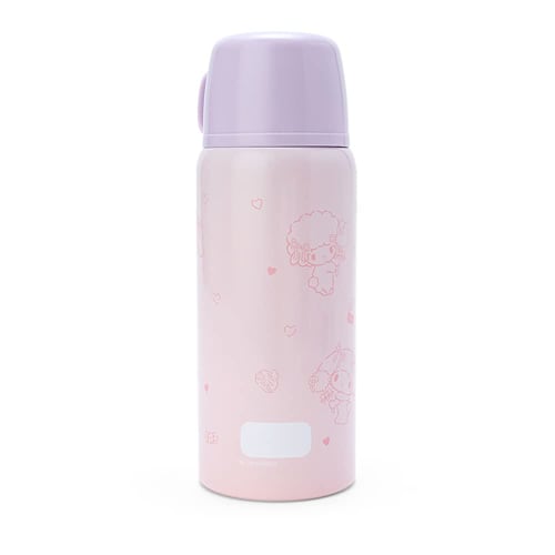 Sanrio Children's Water Bottle, Approx. 620ml (with Cup and Inner Cap), Approx. 670ml (with Cap Unit), 2-Way Stainless Steel Bottle with Pouch, My Mel