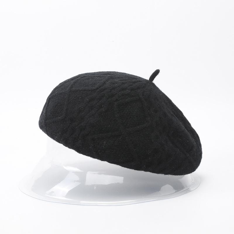 Romantic wool knit hat, thickened thermal casual beret autumn and winter gray black wool hat