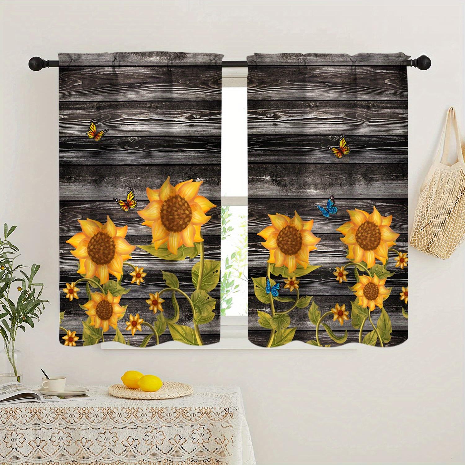 

2pcs Sunflower Print Curtain - Rod Pocket Window Treatment used for Home Decor, Bedroom, Office, Kitchen, Living Room Room, Study - Aesthe W50 X H130(CM)X2&Hook