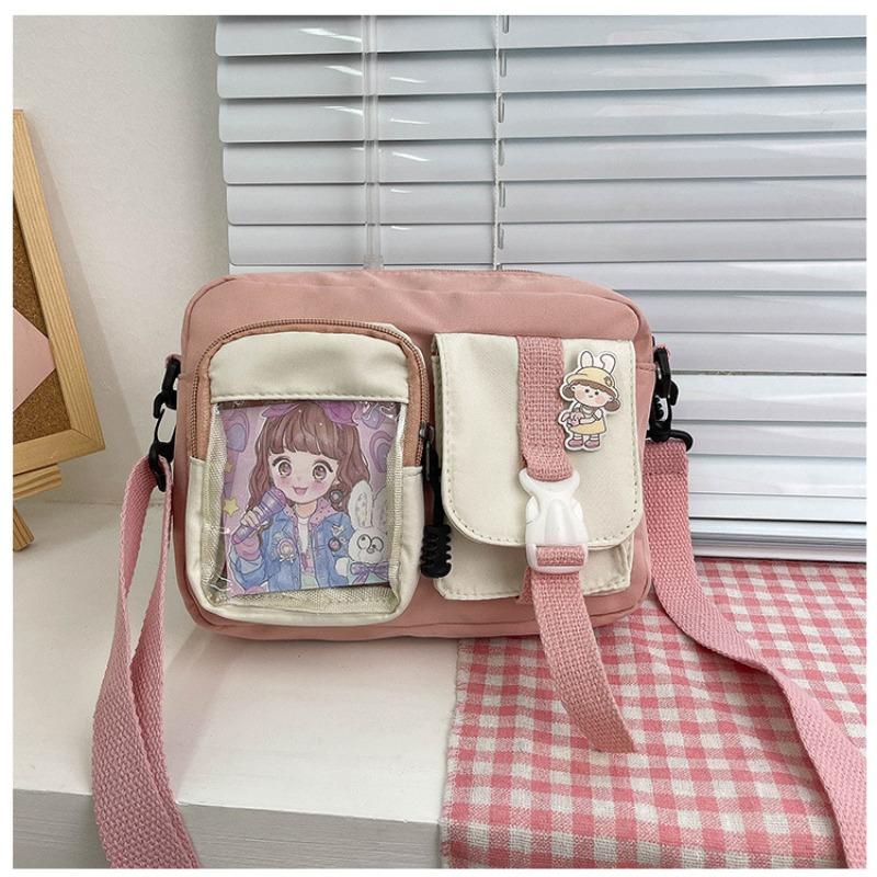 

Ulzzang vintage transparent card girl student contrasting color messenger bag small bag girl розовый