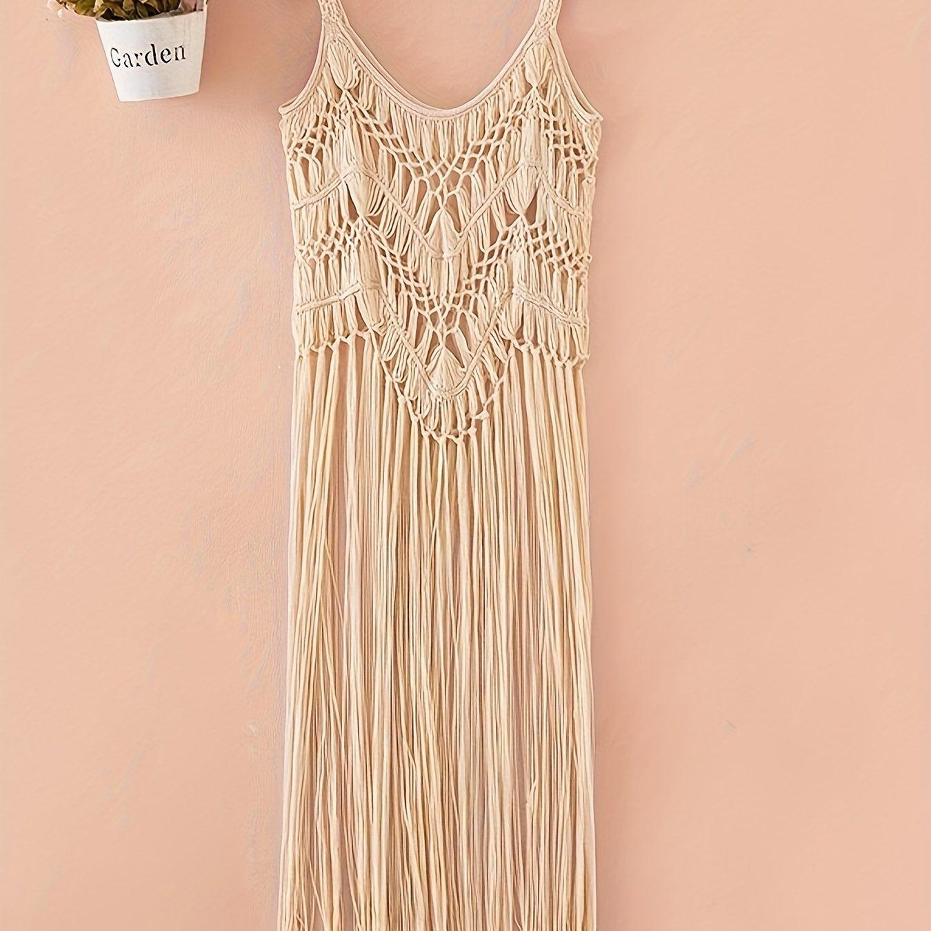 

Вишукана жіноча сукня-сукня без рукавів із вигадливою різьбленою бахромою в богемному стилі – ідеальна для пляжного одягу та відпочинку на сонці One size абрикосовий