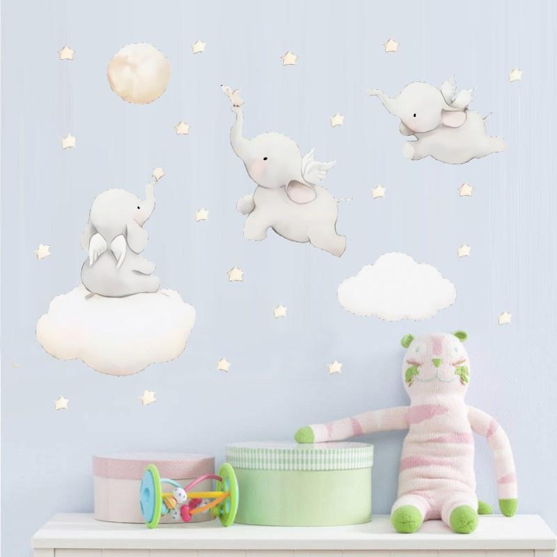 Cartoon Stars Cloud Wall Elephant Sticker Nordic Style Nursery Wall Decals Shining Star Bedroom Kids