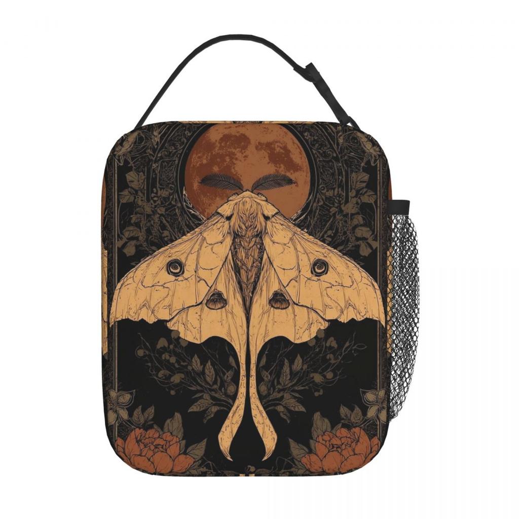 GothMoth Themed Artwork Print Insulated Lunch Bag for Women Kids Portable Food Boxes Thermal Lunch Box Tote