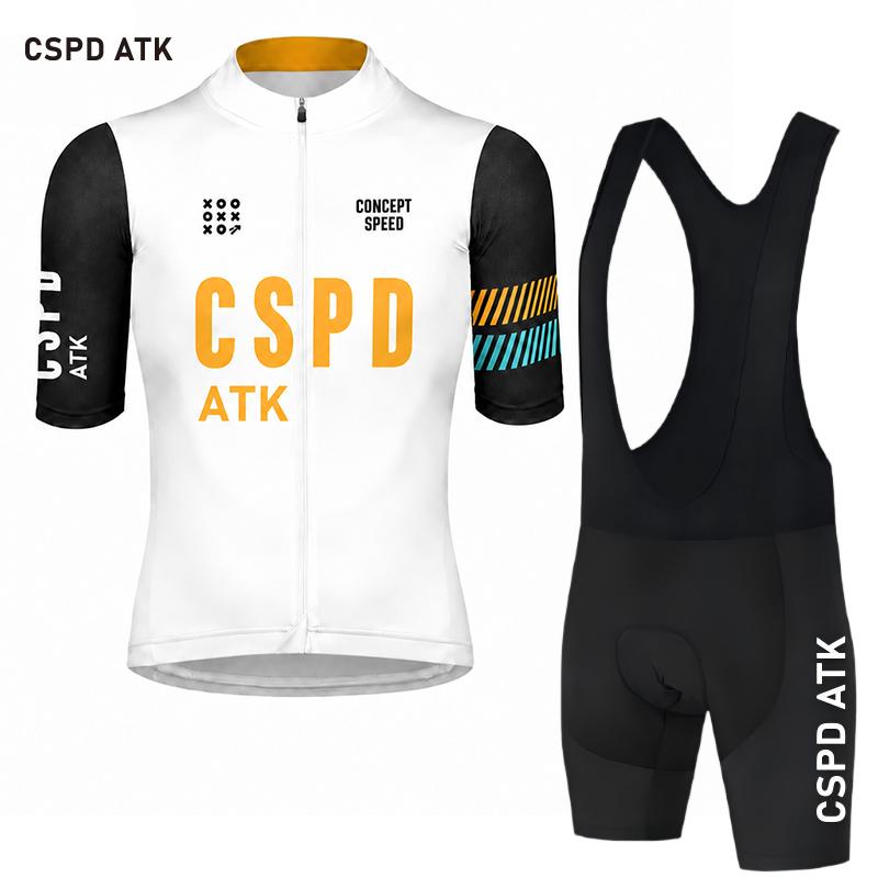 CSPD ATK Men's Summer Cycling Clothes MTB Bicycle Sports Shirt Set Polyester Fiber Cycling Top Sponge Cushion Cycling Paddle