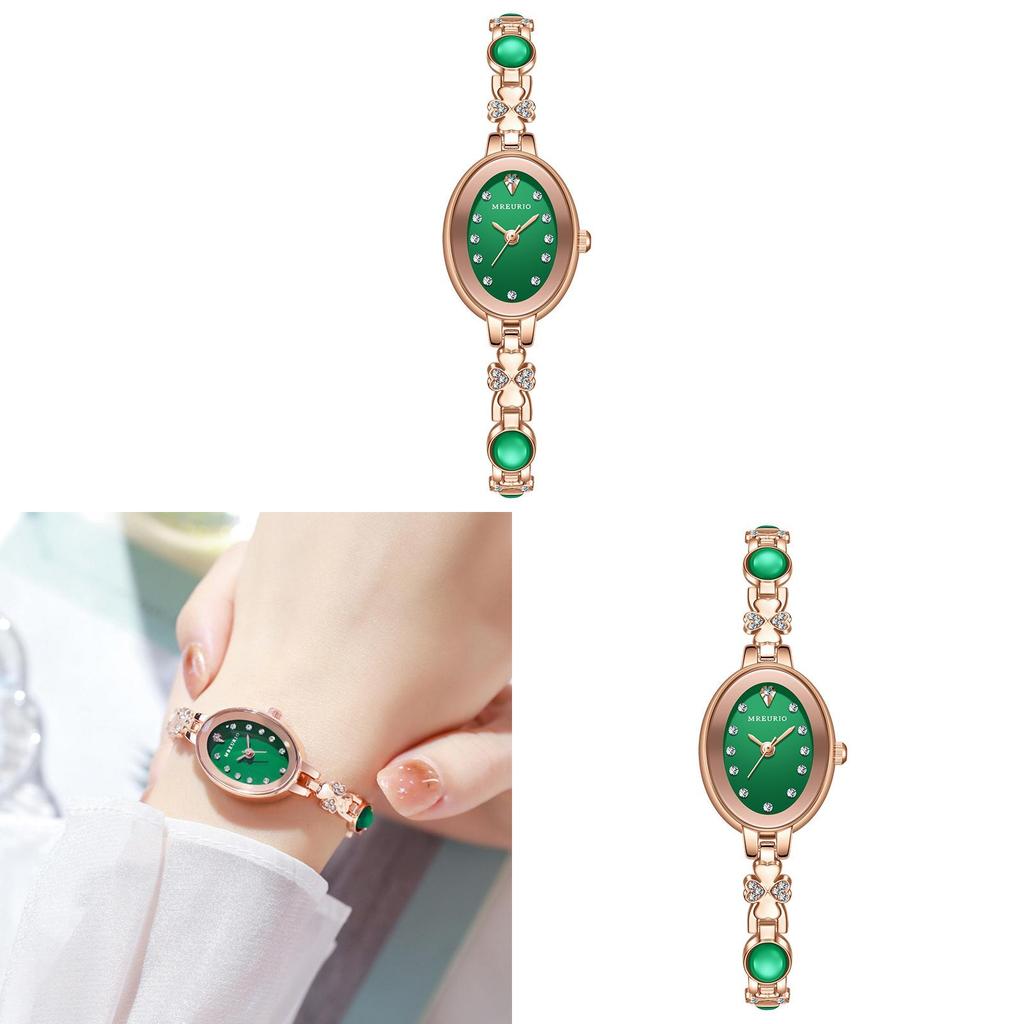 Elegant Ladies Watch With Green Gemstone Dial Quartz Movement For Casual Wear