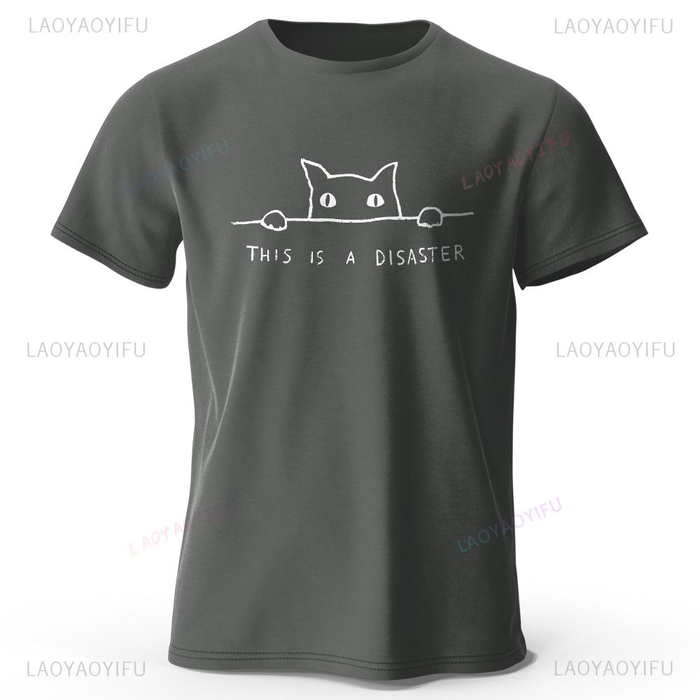 Minimalist Line Art Cat Print High Quality CottonTShirt Soft Breathable Round Neck Woman Man Short Sleeve Unisex Simple Stylish