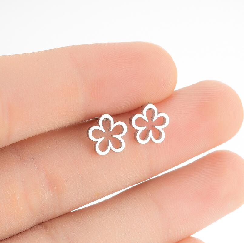 

SMJEL Minimalist Rectangle Earrings Women Trend Small Square Stainless Steel Stud Earrings Geomery Piercing Zircon Party Gift RoseGold Color