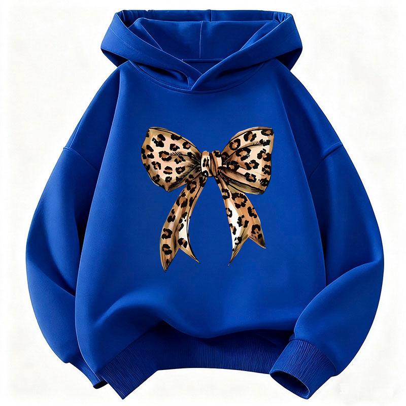 Vintage Leopard Bow Print T Shirts Y2k Girls Reto Hoodies Children's Sweatshirt Hoody Girls Casual Hoodies Y2k Clothes