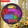 2D Flat 20*20cm 1pc Loading Little Man Gave Imitation of Neon Headphones Game Console Pattern Round Wooden Decor, Technology-sense Design Style