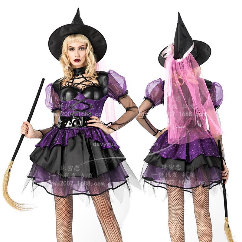 

Реальное фото, Хэллоуин Взрослые Костюмы Маскарадные Костюмы Косплей Ведьма Фиолетовый Костюм one size fits all
