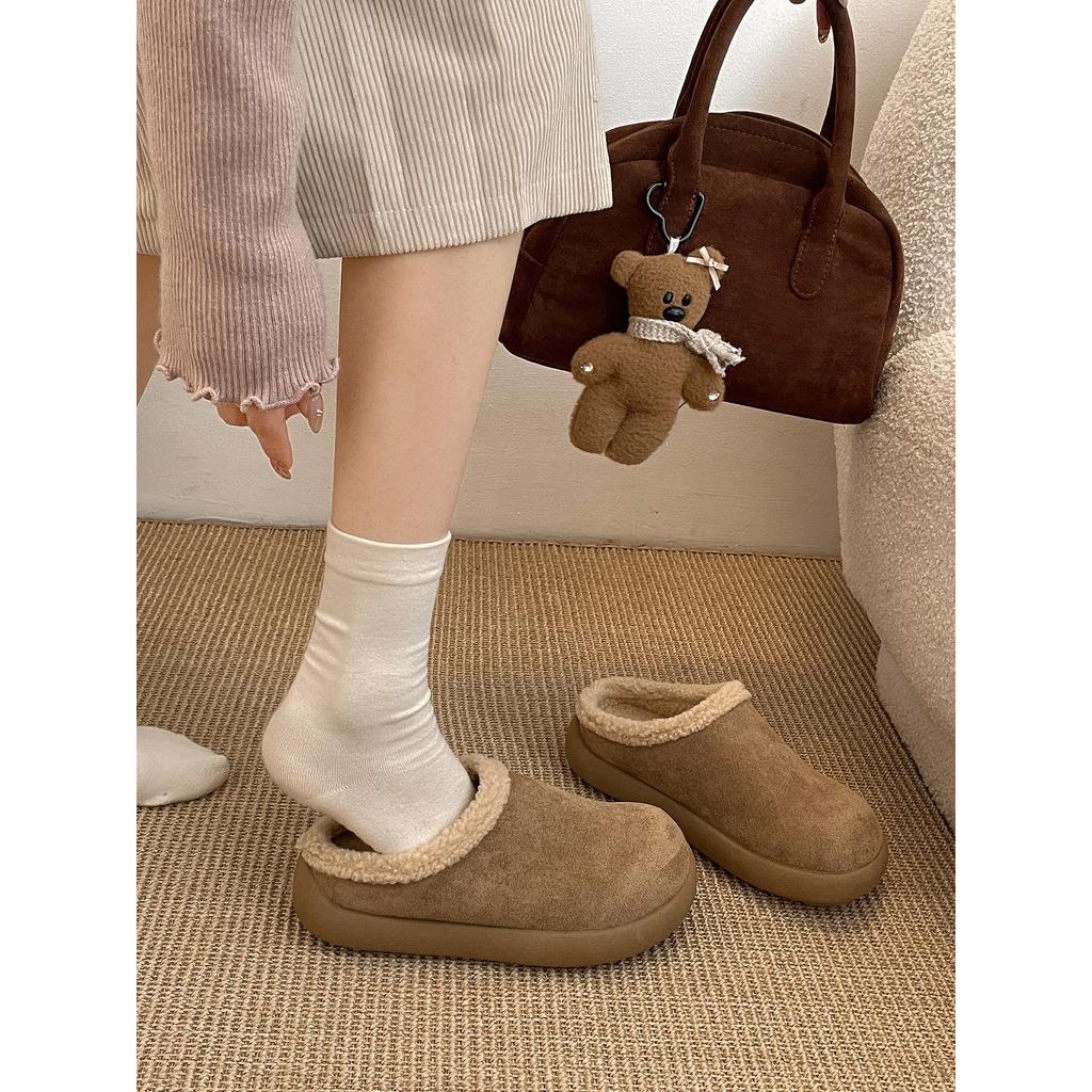 Maillard-braune dicke Sohle Samt Halbschuh Birkenstocks Herbst und Winter Warme kahle Baumwollschuhe