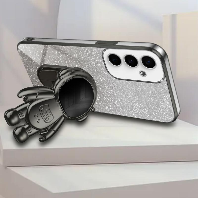 For Samsung Galaxy S23 FE Electroplating PC+TPU Phone Guard Case Astronaut Kickstand Cover