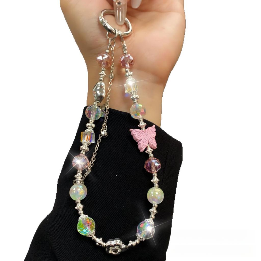 Crystal Beaded Butterfly Phone Chain for Women High-Value Phone Strap Ins Style Bag USB Keychain Accessories