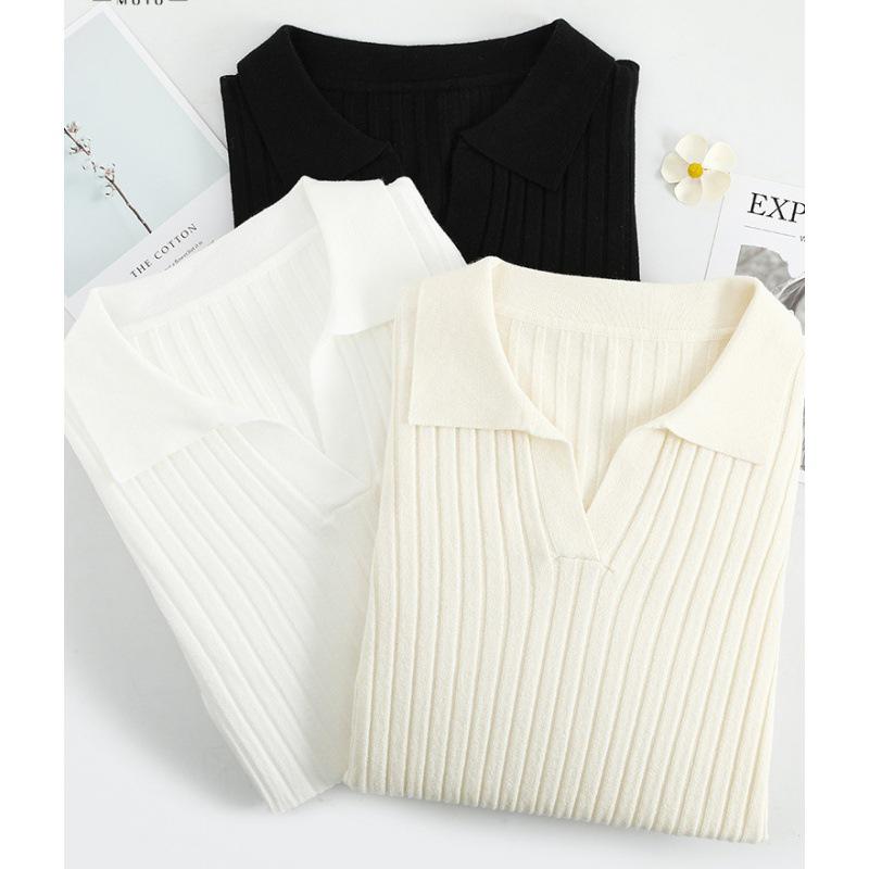 Solid Color V-Neck Long Sleeve Knit Sweater Top for Women, Spring 2025 Slim Fit