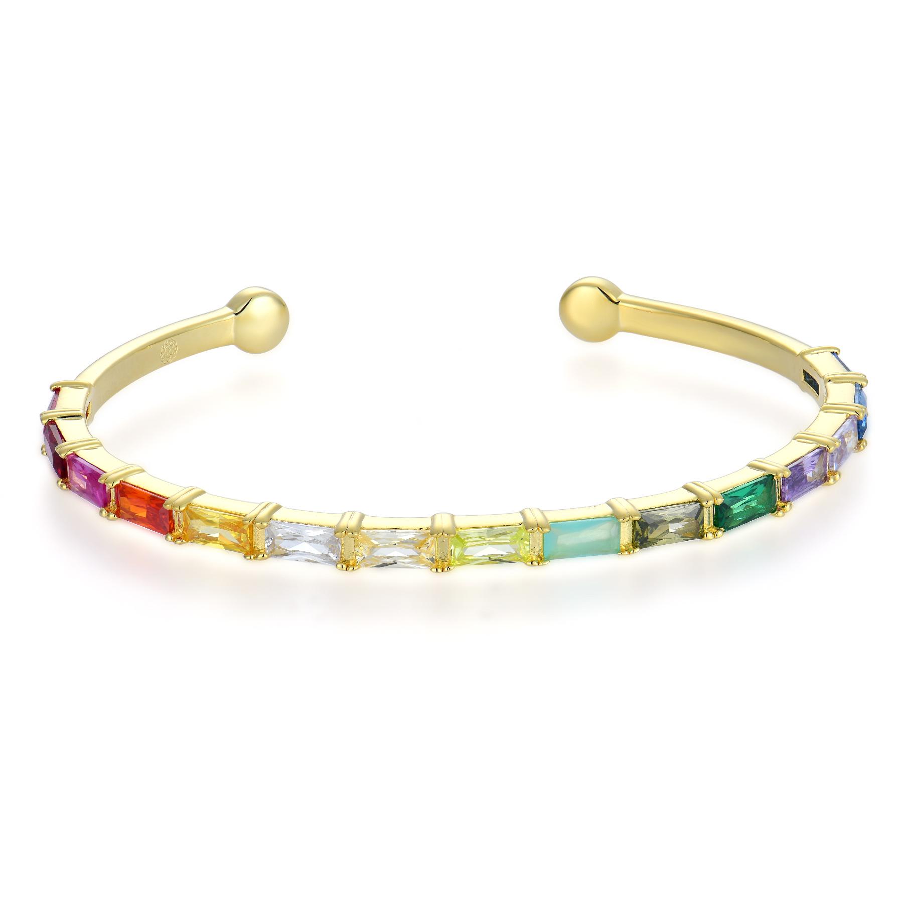 High-End Rectangular Cubic Zirconia Gold-Plated Bracelet - Light Luxury Style