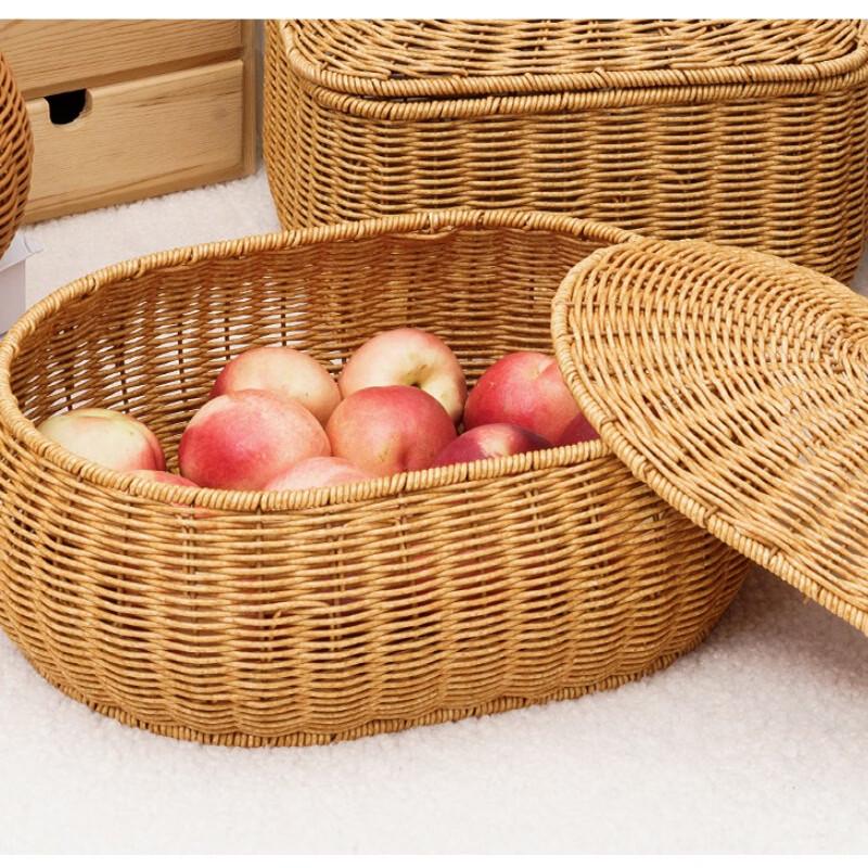 Woven Imitation Rattan Oval Lidded Storage Basket