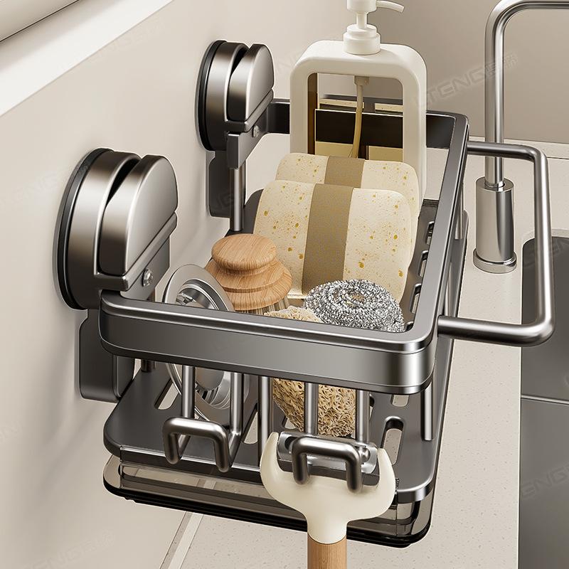 Kitchen Suction Cup Sink Storage Rack, Non Perforated Faucet Wall Mounted Storage Rack, Cloth Sink, Multifunctional Drain Rack