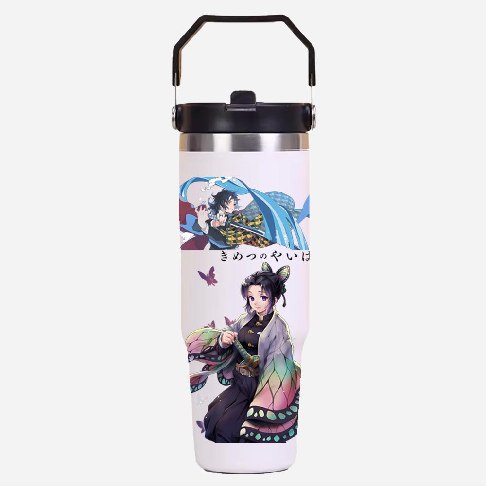 30oz Anime Demon Slayer Printed Simple Solid Color Stainless Steel Thermos Water Cup Thermal Insulation Cold Ice Cup Kid Gift
