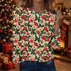 Women's Christmas Print Crewneck Long Sleeve Pullover Top for Holiday Party and Casual Wear